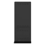 Black digital kiosk stand with a flat surface and ventilation holes on the back.