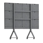 Modular display screen mounted on a rolling stand with a gray back panel.