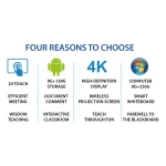 Infographic listing features of an educational technology product with icons and text.