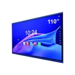 110-inch interactive display screen with a blue background and digital interface.