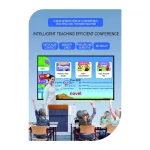 Teacher presenting educational content on a large interactive display in a classroom.