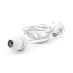 White cable with a connector and a mounting base for electronic devices.