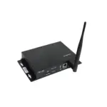 4G wireless router with an external antenna and multiple ports on the back.