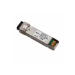SFP transceiver module with metal casing and connector for network devices.